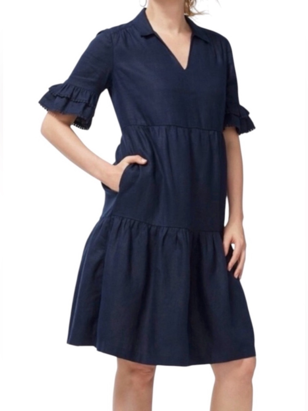 Chico's Navy Tiered V-Neck Dress